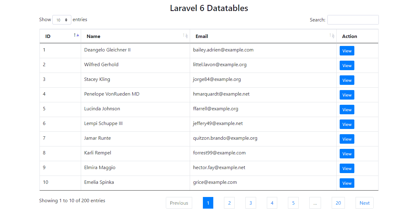 Datatable in Laravel 6